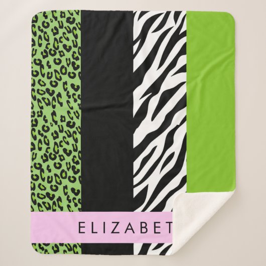 Leopard Print, Zebra Print, Green, Jouw naam Sherpa Deken (Voorkant)