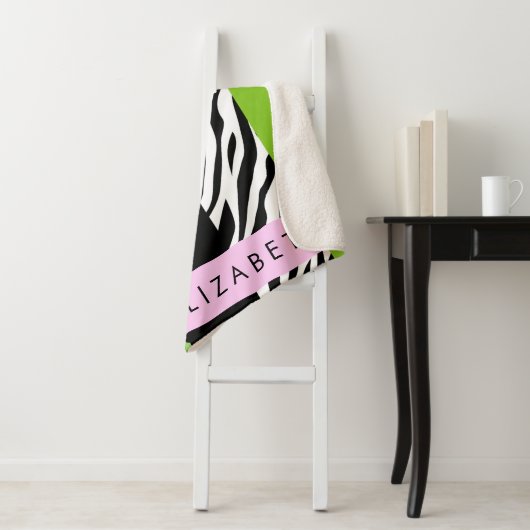 Leopard Print, Zebra Print, Green, Jouw naam Sherpa Deken (In situ)