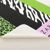Leopard Print, Zebra Print, Green, Jouw naam Sherpa Deken (3/4)