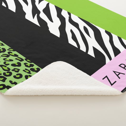 Leopard Print, Zebra Print, Green, Jouw naam Sherpa Deken (3/4)