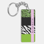 Leopard Print, Zebra Print, Green, Jouw naam Sleutelhanger (Voorkant Links)