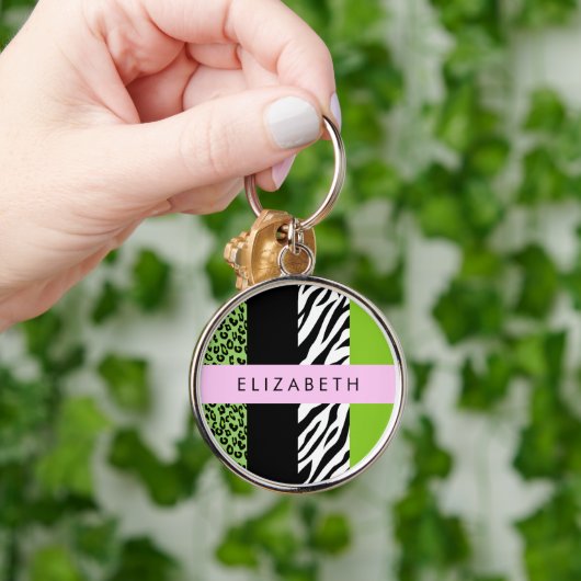 Leopard Print, Zebra Print, Green, Jouw naam Sleutelhanger (Hand)
