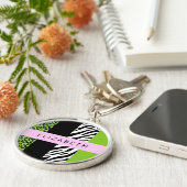 Leopard Print, Zebra Print, Green, Jouw naam Sleutelhanger (Zijkant)