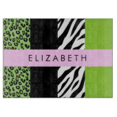 Leopard Print, Zebra Print, Green, Jouw naam Snijplank (Voorkant)