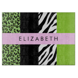 Leopard Print, Zebra Print, Green, Jouw naam Snijplank