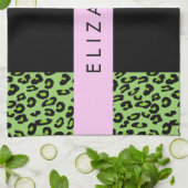 Leopard Print, Zebra Print, Green, Jouw naam Theedoek (Gevouwen)