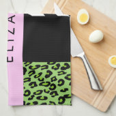 Leopard Print, Zebra Print, Green, Jouw naam Theedoek (Quarter Fold)