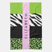 Leopard Print, Zebra Print, Green, Jouw naam Theedoek (Verticaal)