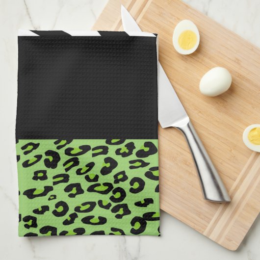 Leopard Print, Zebra Print, Green, Jouw naam Theedoek (Quarter Fold)