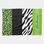Leopard Print, Zebra Print, Green, Jouw naam Theedoek (Horizontaal)