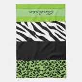 Leopard Print, Zebra Print, Green, Jouw naam Theedoek (Verticaal)