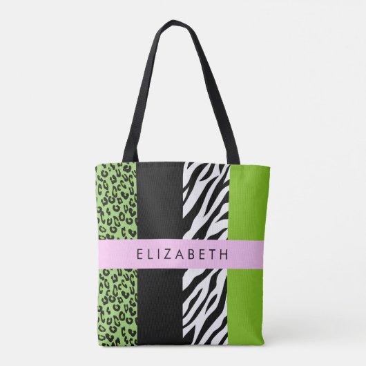 Leopard Print, Zebra Print, Green, Jouw naam Tote Bag (Achterkant)
