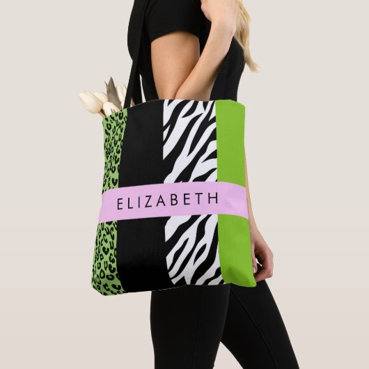 Leopard Print, Zebra Print, Green, Jouw naam Tote Bag (Dichtbij)