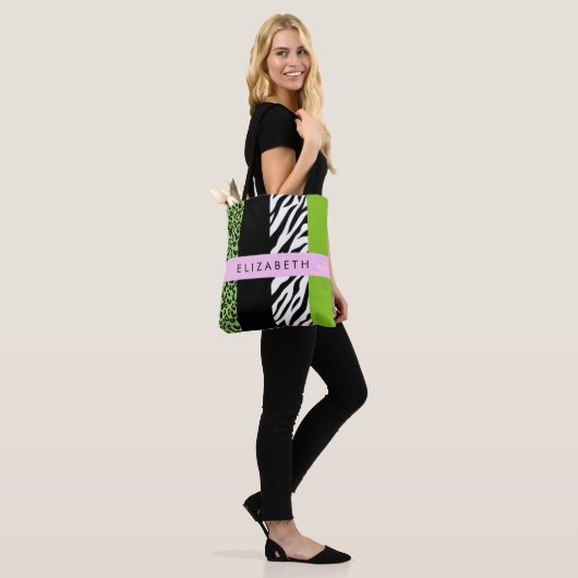Leopard Print, Zebra Print, Green, Jouw naam Tote Bag (Op model)