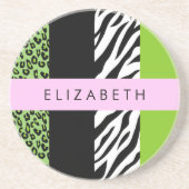 Leopard Print, Zebra Print, Green, Jouw naam Zandsteen Onderzetter (Voorkant)