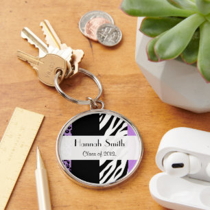 Leopard Print, Zebra Print, Paars, Afstuderen Sleutelhanger