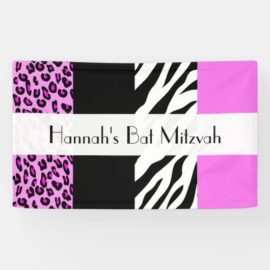 Leopard Print, Zebra Print, Roze, BBT Mitzvah Spandoek (Horizontaal)