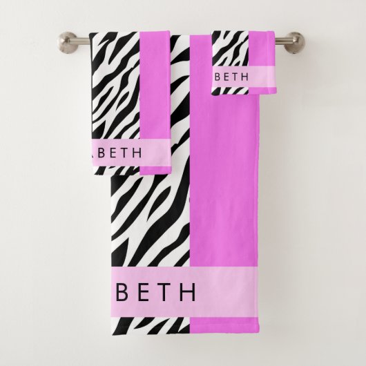 Leopard Print, Zebra Print, Roze, Jouw naam Bad Handdoek (Insitu)