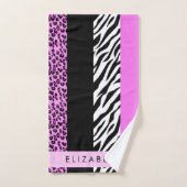 Leopard Print, Zebra Print, Roze, Jouw naam Bad Handdoek (Handdoek)