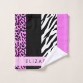 Leopard Print, Zebra Print, Roze, Jouw naam Bad Handdoek (Wasdoekje)