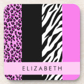 Leopard Print, Zebra Print, Roze, Jouw naam Bier Onderzetter (Voorkant)