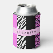 Leopard Print, Zebra Print, Roze, Jouw naam Blikjeskoeler (Blikje Voorkant)