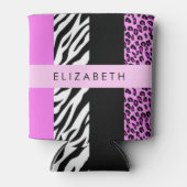 Leopard Print, Zebra Print, Roze, Jouw naam Blikjeskoeler (Voorkant)
