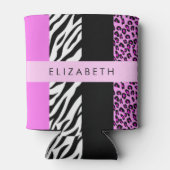 Leopard Print, Zebra Print, Roze, Jouw naam Blikjeskoeler (Achterkant)