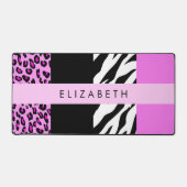 Leopard Print, Zebra Print, Roze, Jouw naam Bureaumat (Voorkant)