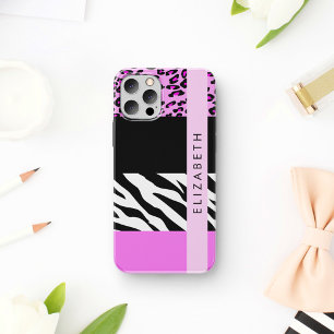 Leopard Print, Zebra Print, Roze, Jouw naam Case-Mate iPhone Case