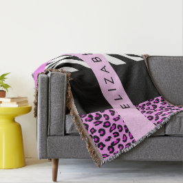Leopard Print, Zebra Print, Roze, Jouw naam Deken