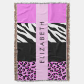 Leopard Print, Zebra Print, Roze, Jouw naam Deken (Voorkant Verticaal)