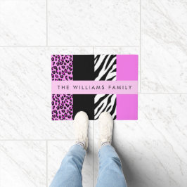 Leopard Print, Zebra Print, Roze, Jouw naam Deurmat