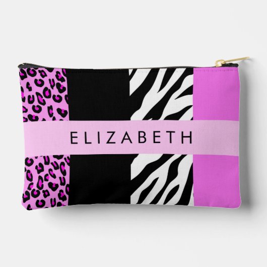 Leopard Print, Zebra Print, Roze, Jouw naam Etui (Achterkant)