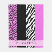 Leopard Print, Zebra Print, Roze, Jouw naam Fleece Deken (Voorkant)