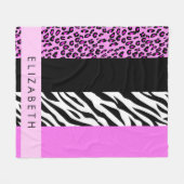 Leopard Print, Zebra Print, Roze, Jouw naam Fleece Deken (Voorkant (Horizontaal))