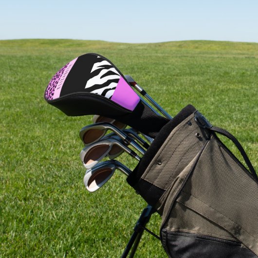 Leopard Print, Zebra Print, Roze, Jouw naam Golfheadcover (Insitu)