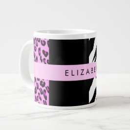 Leopard Print, Zebra Print, Roze, Jouw naam Grote Koffiekop