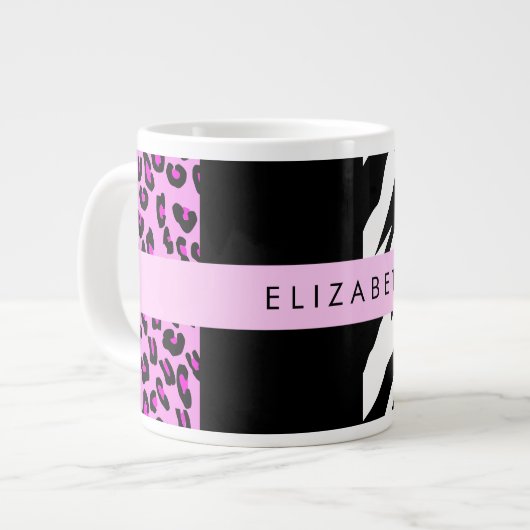Leopard Print, Zebra Print, Roze, Jouw naam Grote Koffiekop (Links)