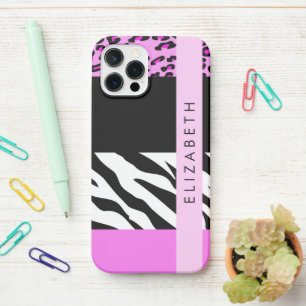 Leopard Print, Zebra Print, Roze, Jouw naam iPhone 12 Pro Hoesje