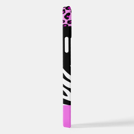 Leopard Print, Zebra Print, Roze, Jouw naam iPhone Hoesje (Rechterkant)
