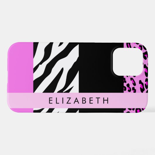 Leopard Print, Zebra Print, Roze, Jouw naam iPhone Hoesje (Achterkant horizontaal)