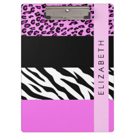 Leopard Print, Zebra Print, Roze, Jouw naam Klembord