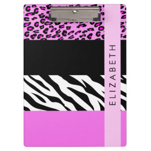 Leopard Print, Zebra Print, Roze, Jouw naam Klembord