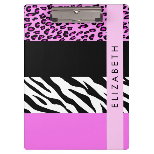 Leopard Print, Zebra Print, Roze, Jouw naam Klembord (Voorkant)