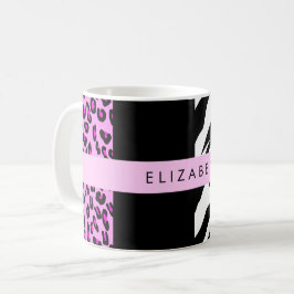 Leopard Print, Zebra Print, Roze, Jouw naam Koffiemok