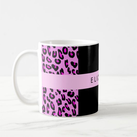 Leopard Print, Zebra Print, Roze, Jouw naam Koffiemok (Links)