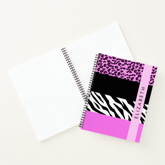 Leopard Print, Zebra Print, Roze, Jouw naam Notitieboek (Binnen)