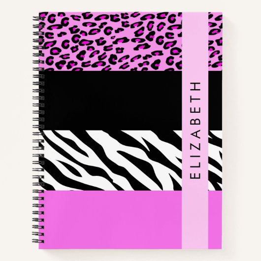 Leopard Print, Zebra Print, Roze, Jouw naam Notitieboek (Voorkant)