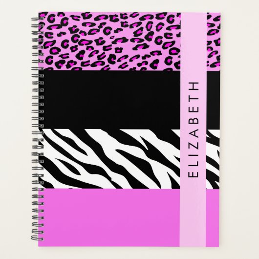 Leopard Print, Zebra Print, Roze, Jouw naam Planner (Voorkant)
